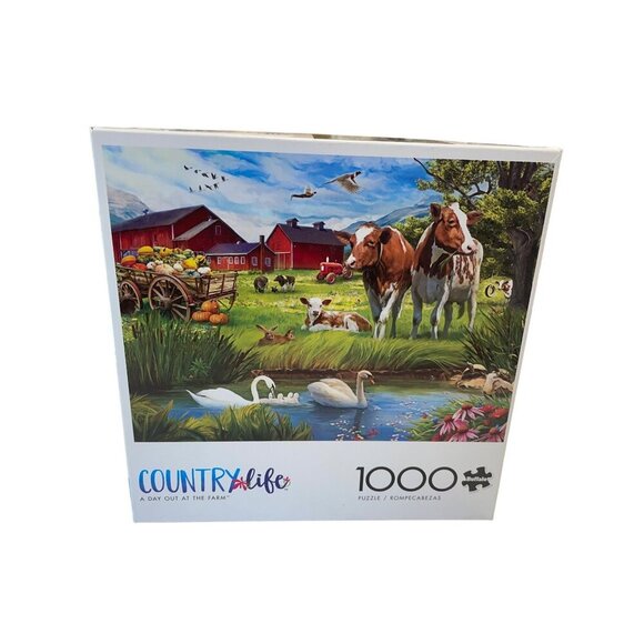 Country Life 1000 Piece Puzzle A Day Out At The Farm Jigsaw Swan Cow Calf Barns - Picture 1 of 2
